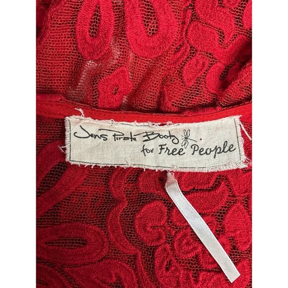 Free People Womens Red Lace Embroidered Tunic Dress By Jens Pirate Booty S - Picture 5 of 10